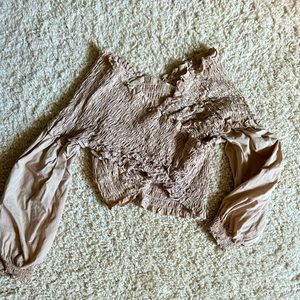 Tan Rouched Cropped Top with long sleeves